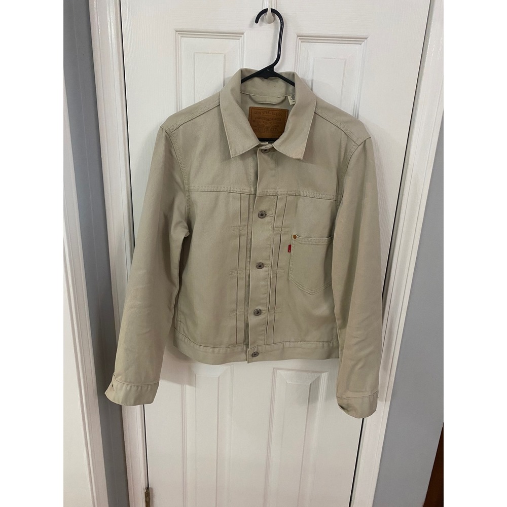 Levis Trucker Jacket Mens XS Beige Bedford Cord Type 1 Cinch Back Pleated Sand